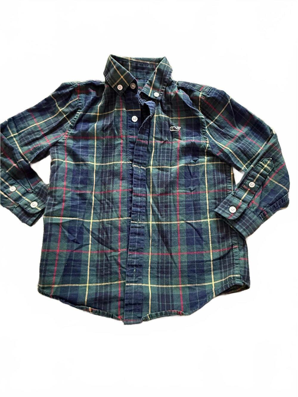 VINEYARD VINES Boys SZ 3T Blue/Green Plaid Long Sleeve Button Down Whale Shirt - Picture 1 of 6